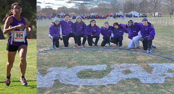 Julissa Tobias and the men's cross country team at the NCAA nationals.