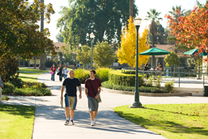 Students walk across campus.