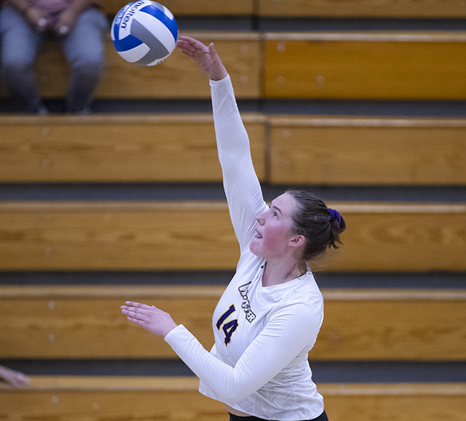 Analise Kusleika Reaching for the Ball at a Whittier Poets Volleyball Match 