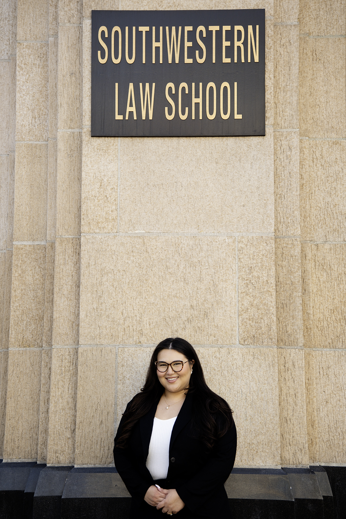 Destinee in front of Southwestern Law School