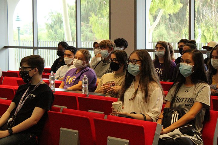 Whittier College students wearing masks in class