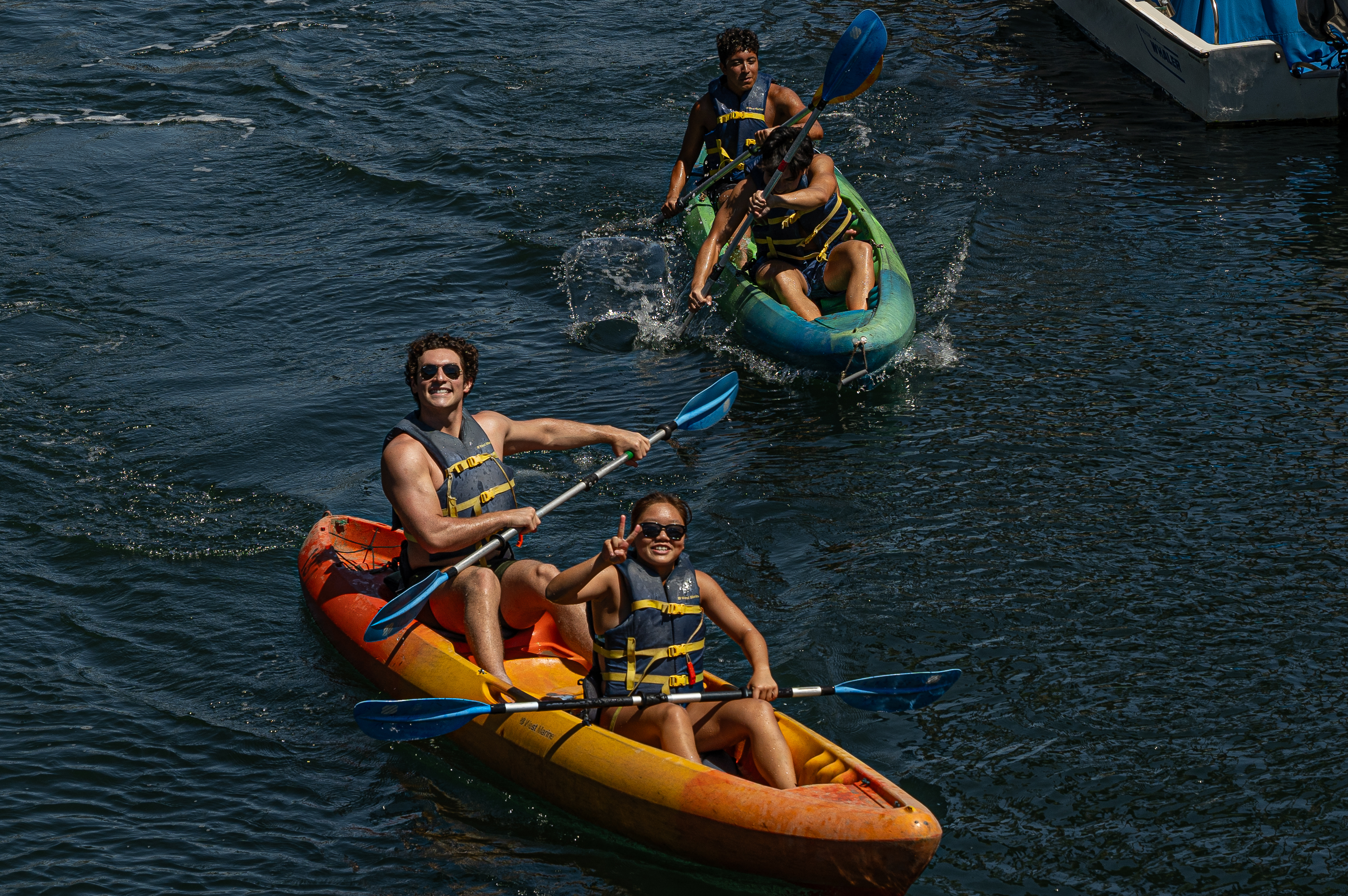 Whittier College students in kayaks