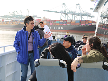 Becky and students in port