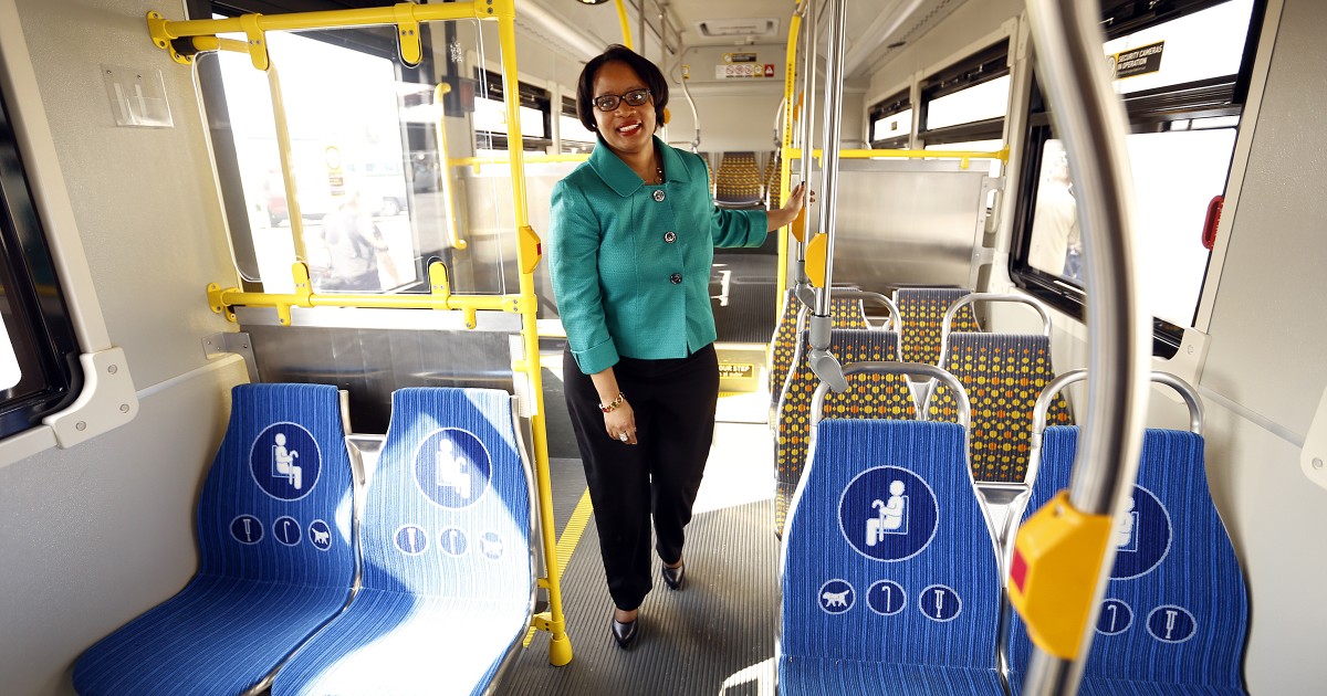 Stephanie Wiggins '92 on a Metro bus