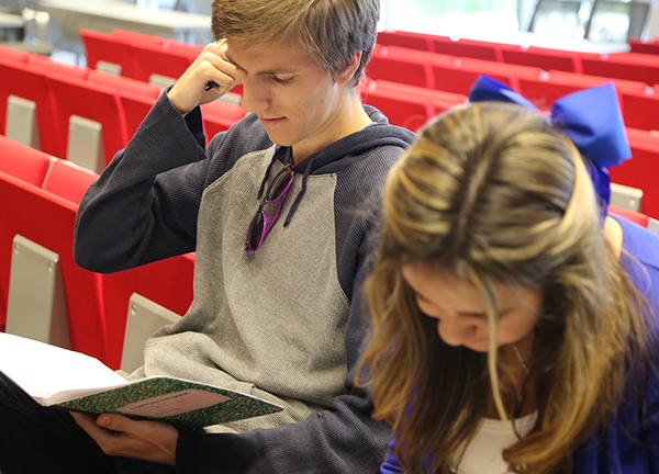 Bryceton Scurr and another student study in the Science & Learning Center colloquia