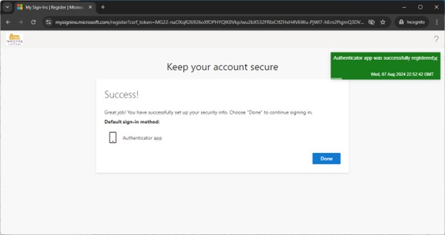 Account Setup Success Screen