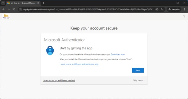 Authenticator Setup Screen