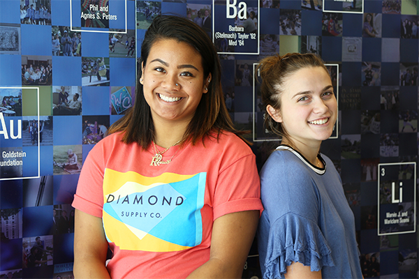 Bailey Russ and Frankie Capraro pose for a photograph in the Science & Learning Center.