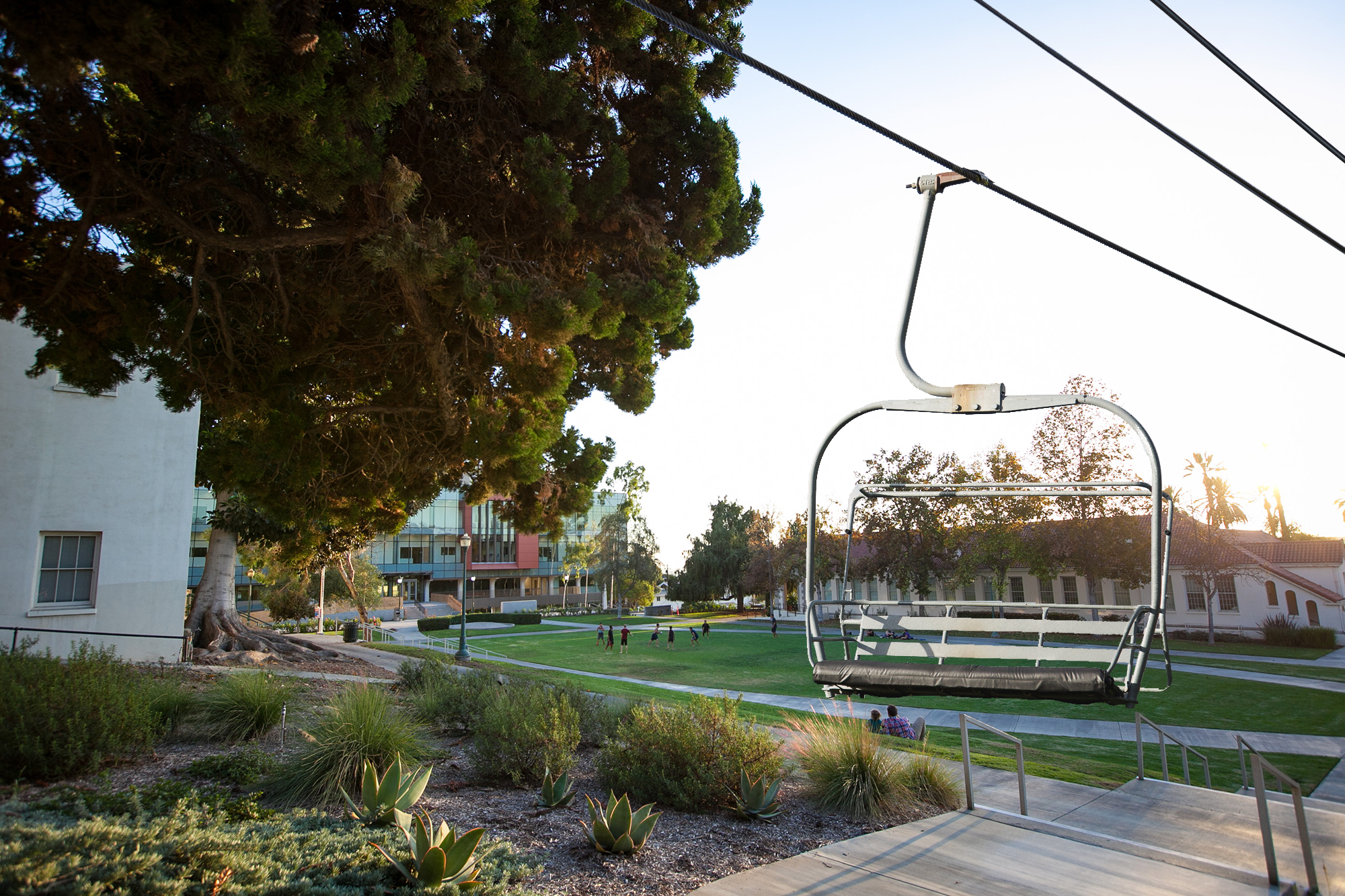 A ski lift over upper campus at Whittier College