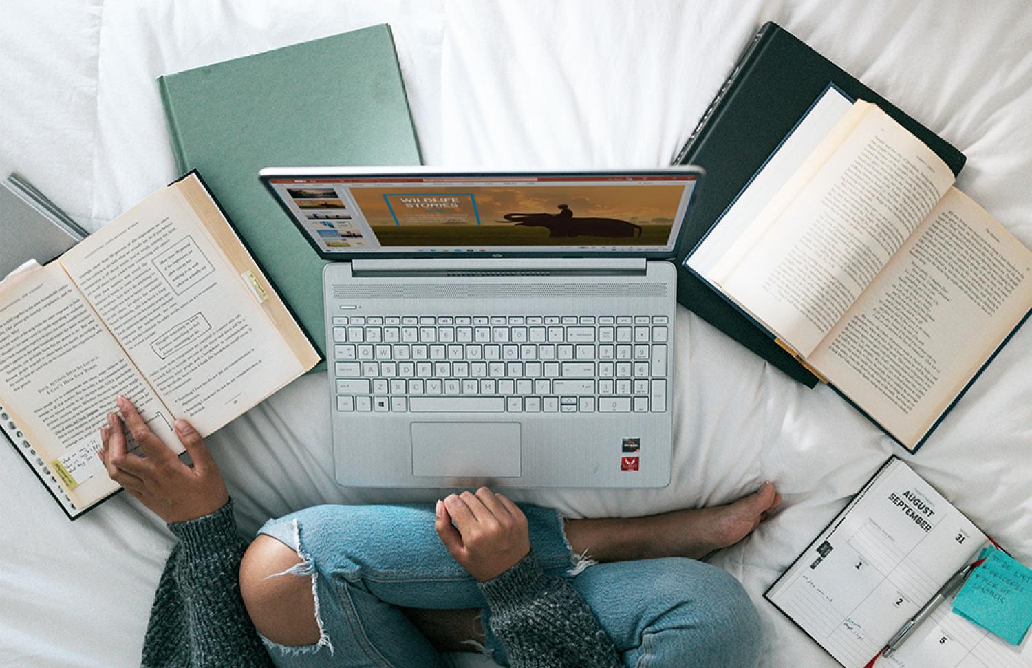 Studying on bed