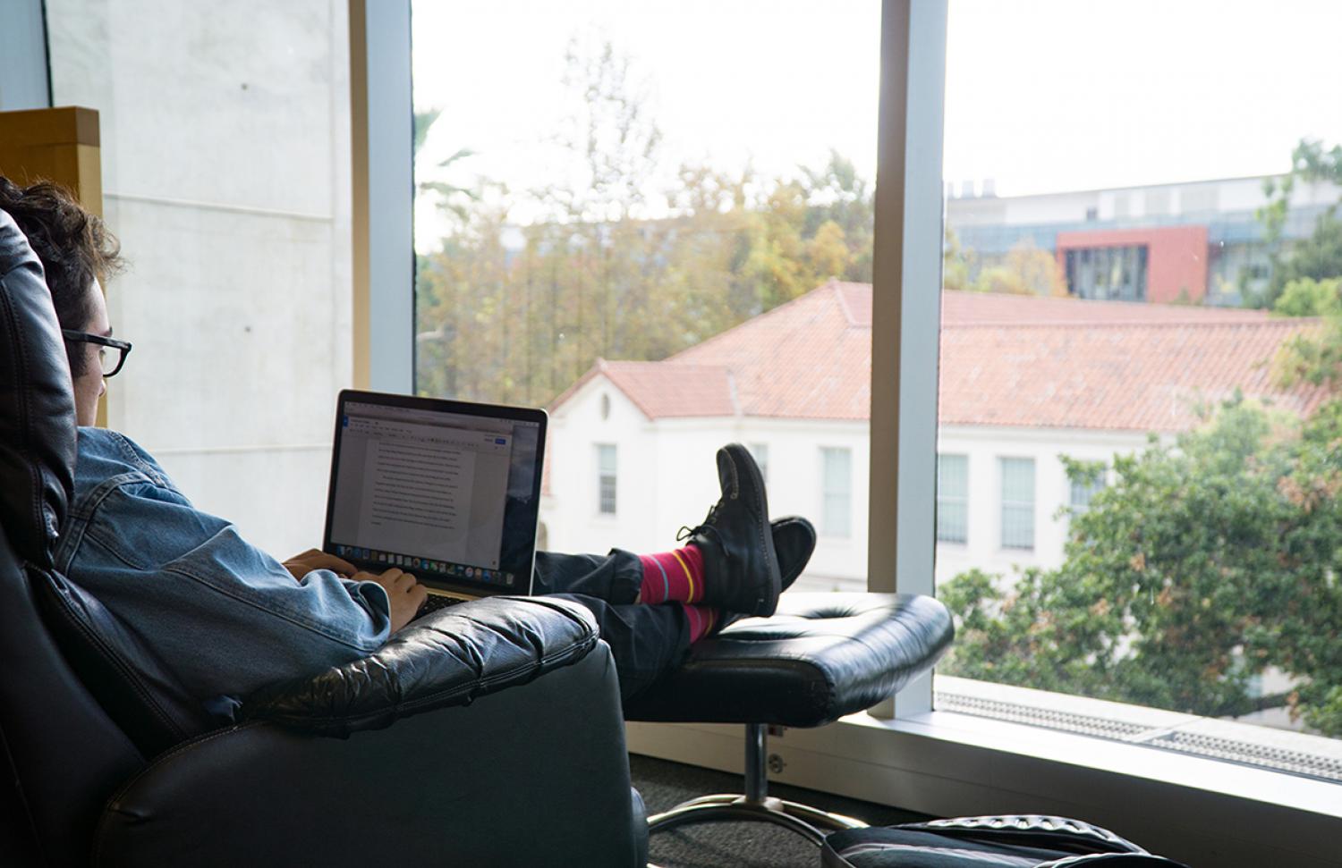 Student working in library