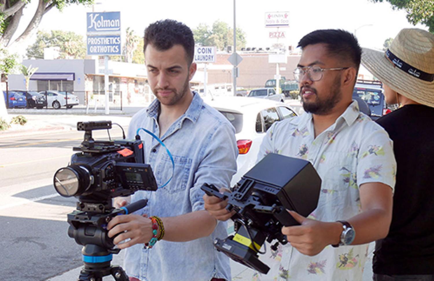Students on indie film set