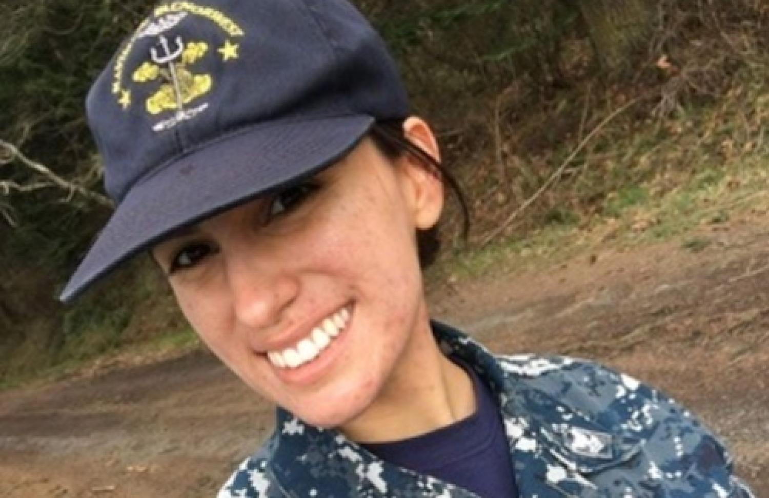 Nohemi Tena in US Navy uniform smiling