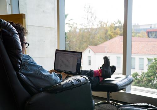 Student working in library