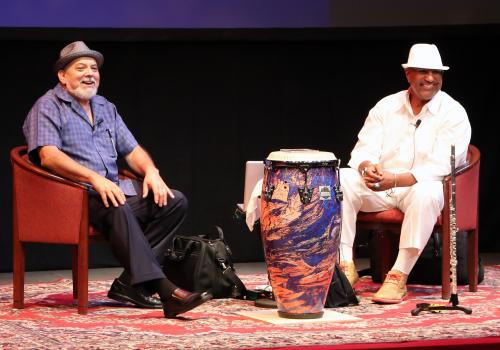 Poncho Sanchez and Prof. Danilo Lozano at Whittier College