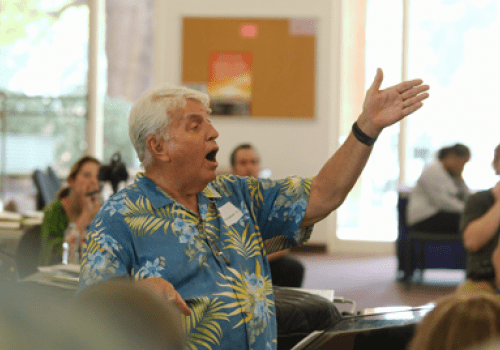 Steven Gothold in Arnold Hall at Whittier College