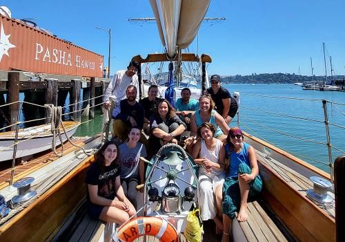 Students and others on a boat