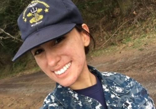 Nohemi Tena in US Navy uniform smiling