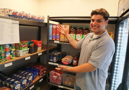 Student worker in pantry