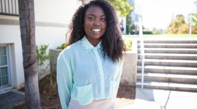 Kourtney Broadnax stands on campus