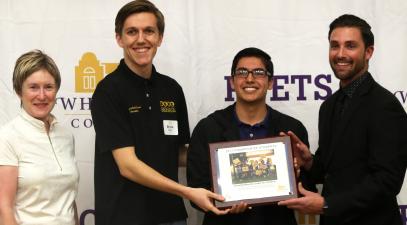 Sharon Herzberger and Ian Calderon with two students