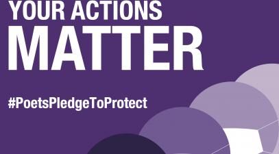 Four people figures wearing masks with the text: Your Actions Matter, #poetspledgetoprotect, Whittier College logo