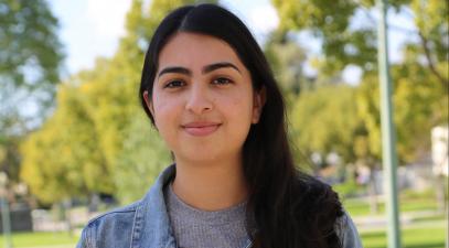 Christina Ibarra stands on campus