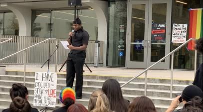 Noah Humphrey reading a poem