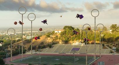 A quidditch match at Memorial Stadium at Whittier College