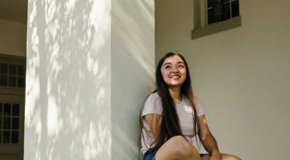 Student looking up