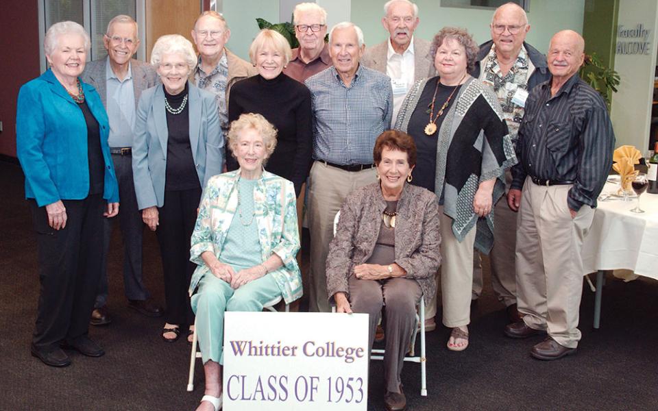 A large group of alumni from the Whittier Colege class of 1953.