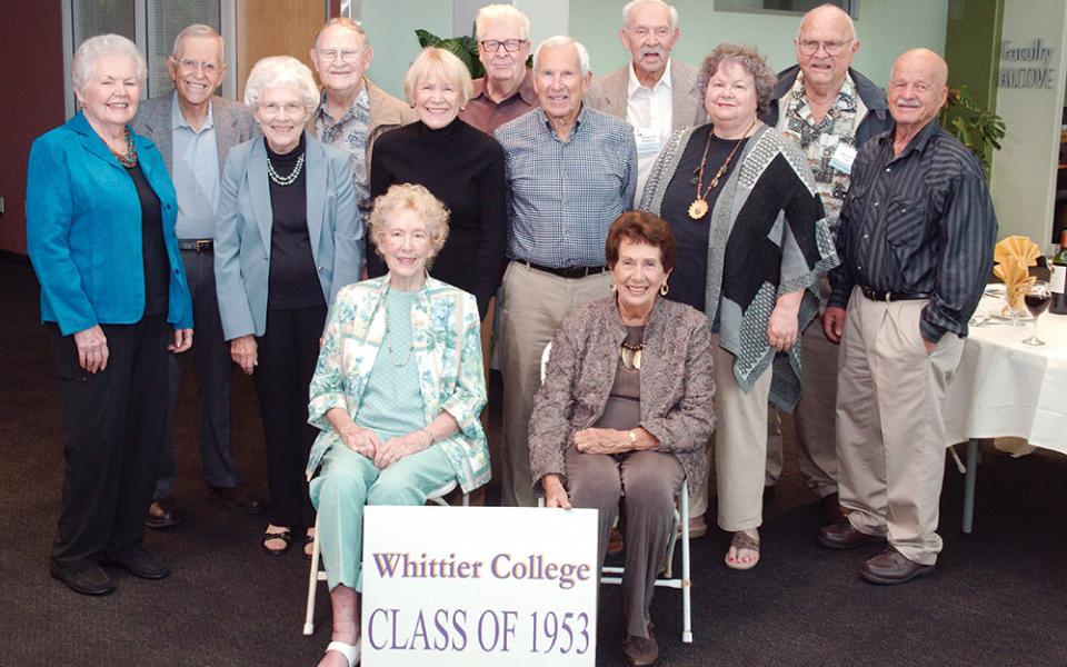 A large group of alumni from the Whittier Colege class of 1953.