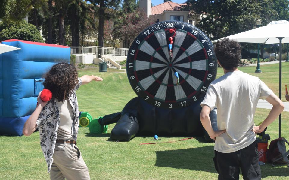 Students play games on the first day of class.