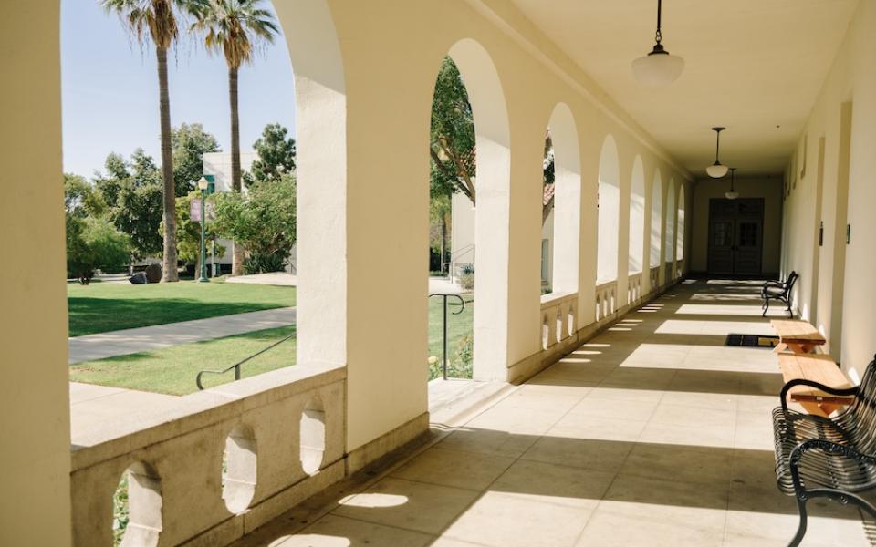 Campus building from the porch