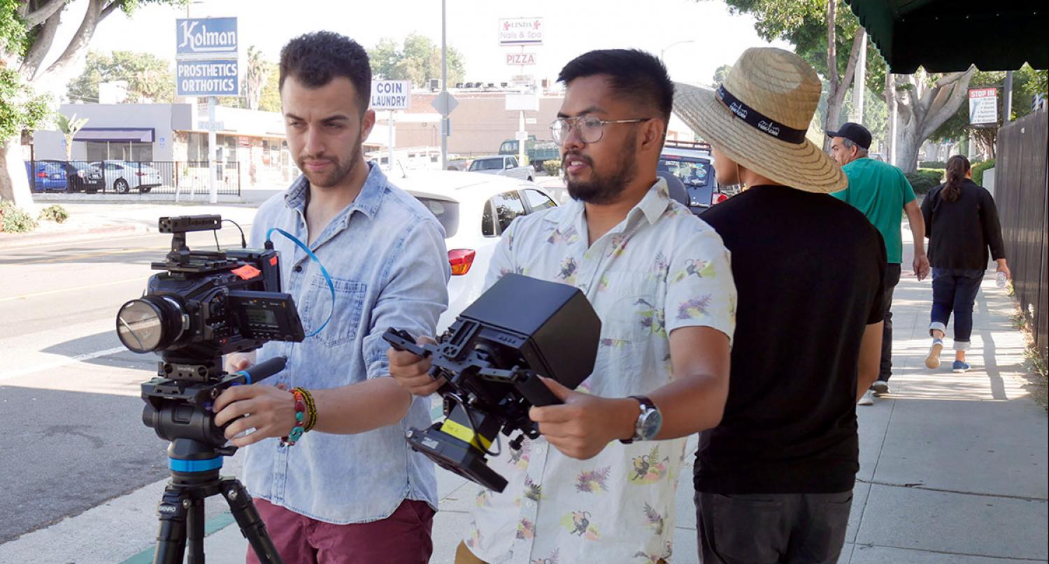 Students working on indie film.