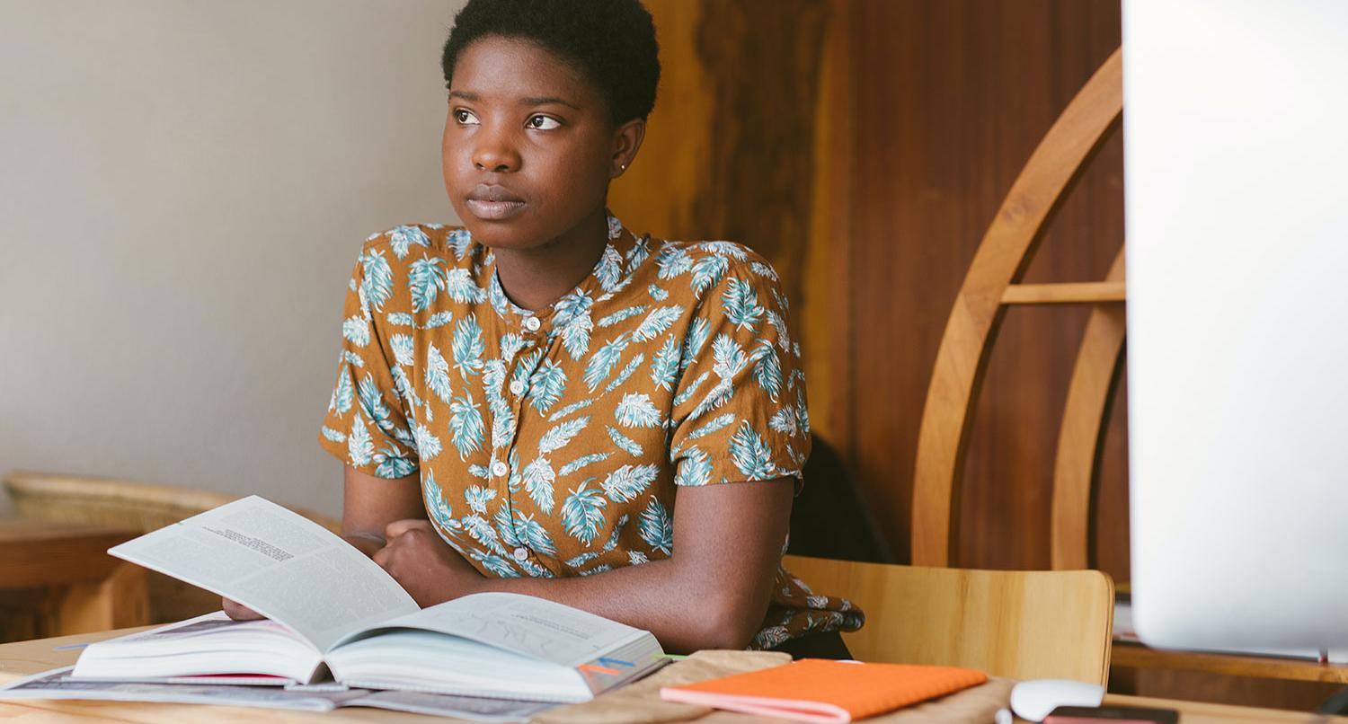 Woman studying at home