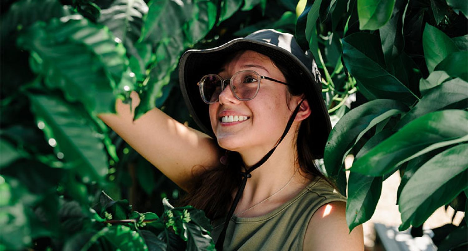 Student in orchard