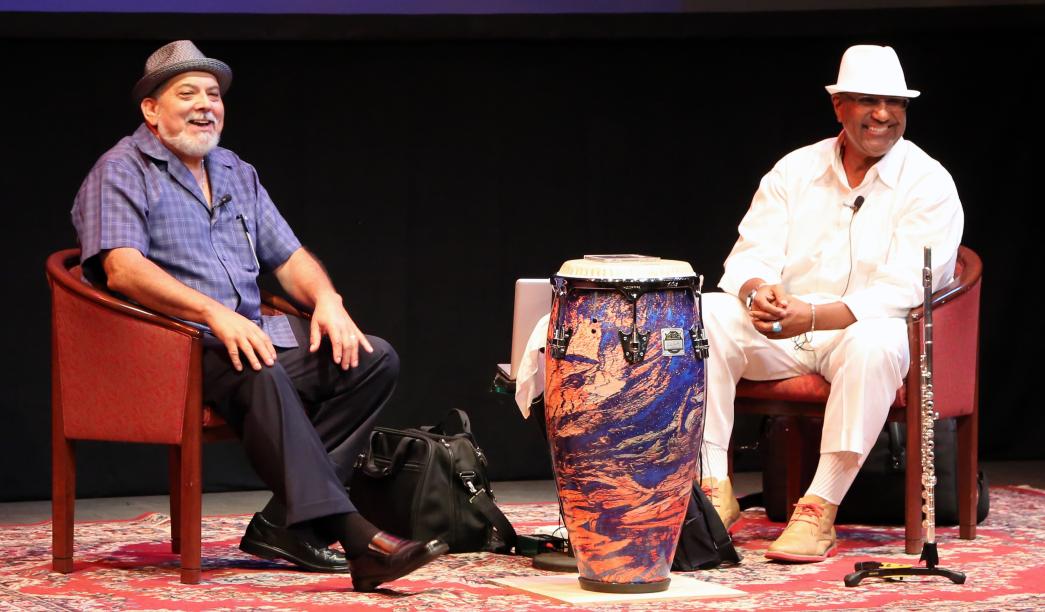 Poncho Sanchez and Prof. Danilo Lozano at Whittier College