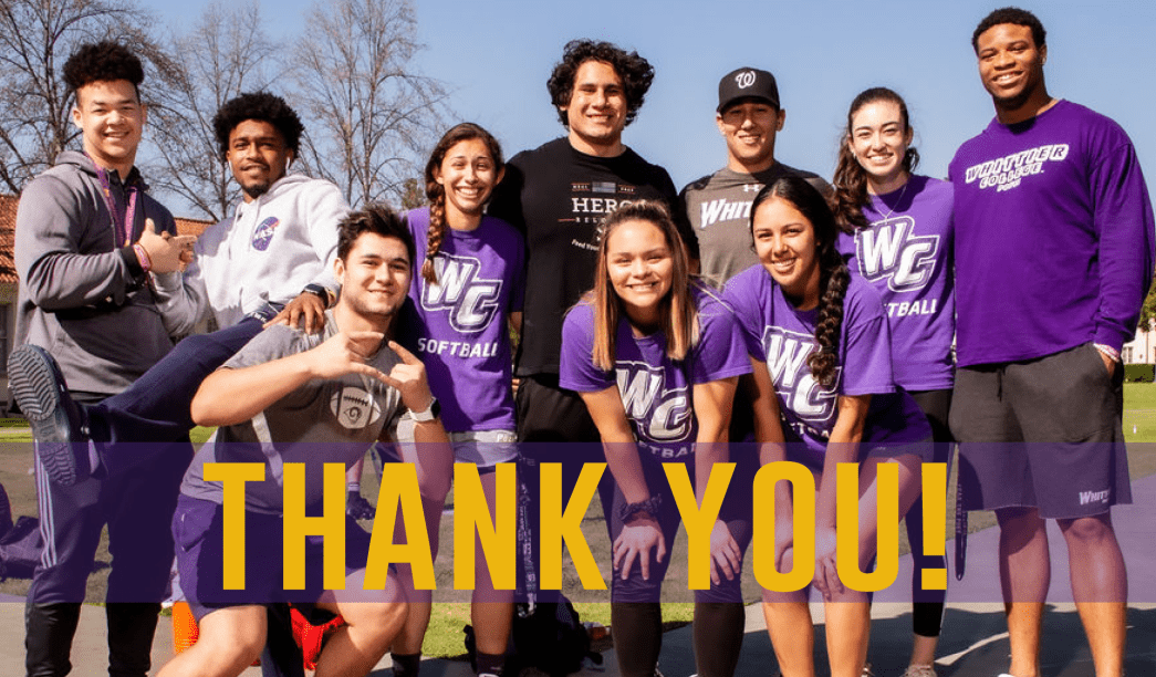 photo of a group of Whittier College students. Text: Thank you! 