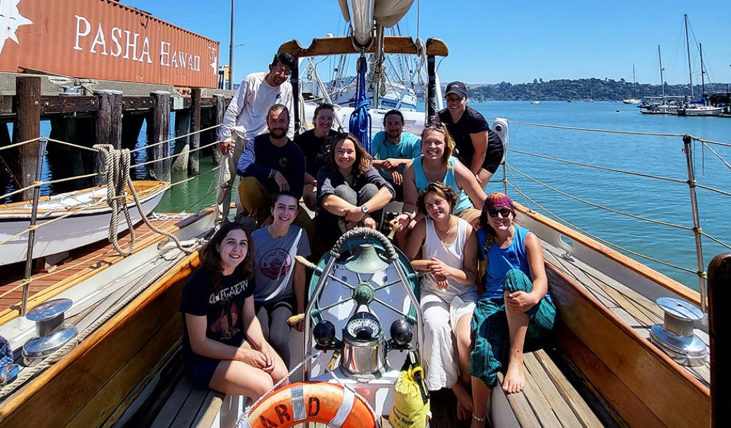 Students and others on a boat